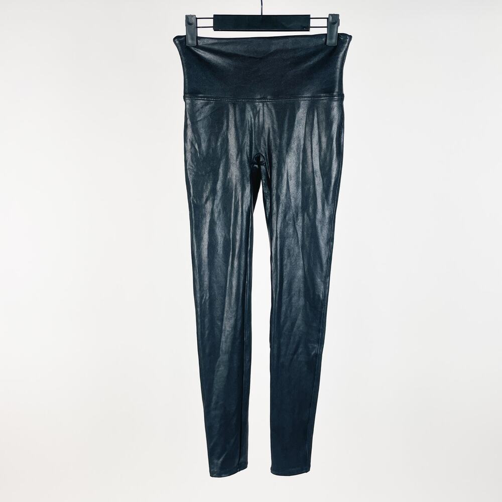 Spanx Faux Leather Moto Shiny High Rise Leggings Jegging Goth Black Shaping